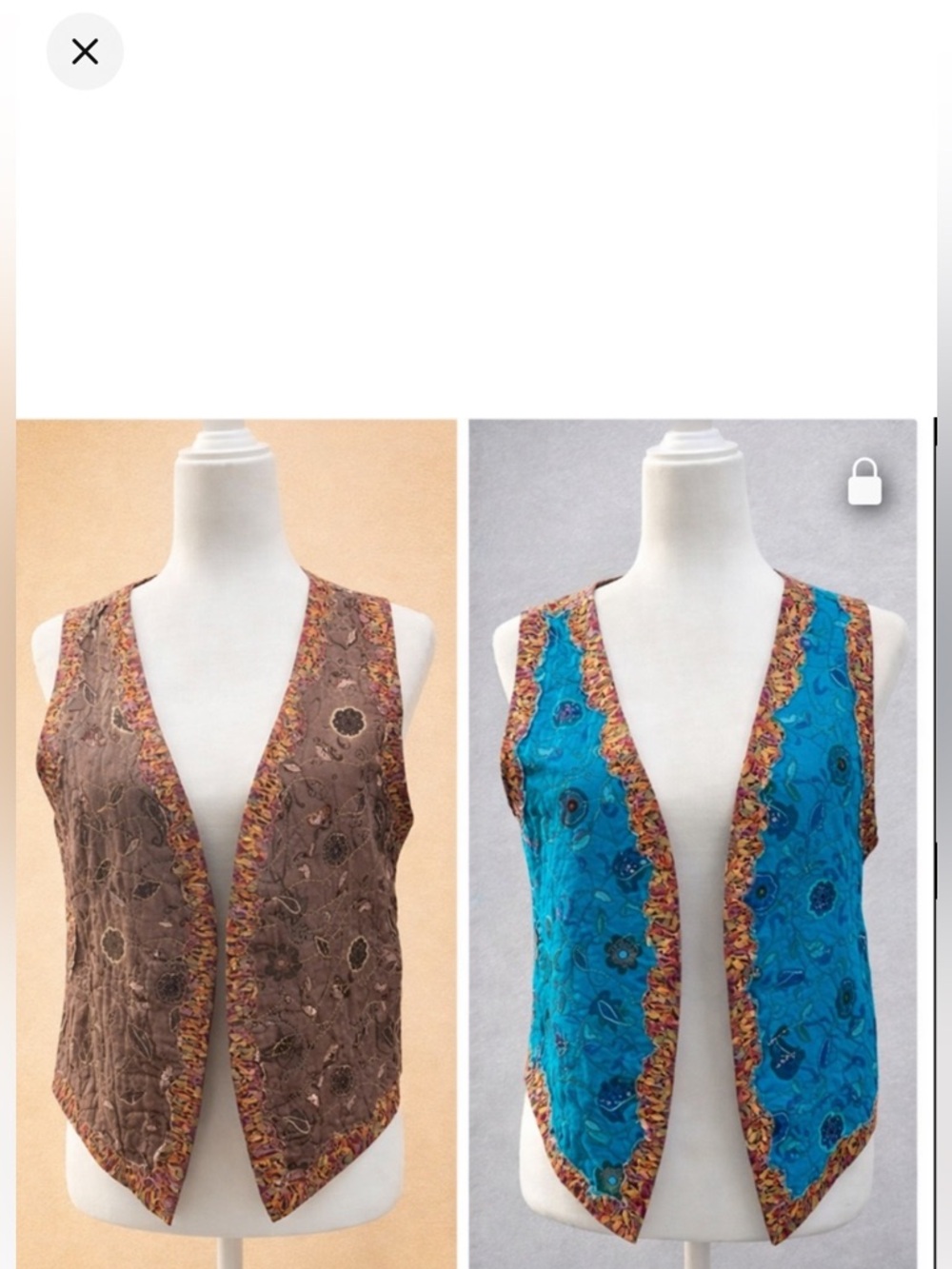 🇨🇦🆕Vintage Reversible Quilted Vest –Handmade Artisan/Turquoise & Brown Botanical
